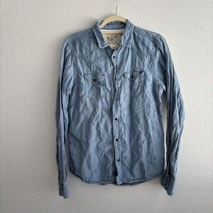 Diesel Men's Vintage Denim 100% Linen Button Down Shirt